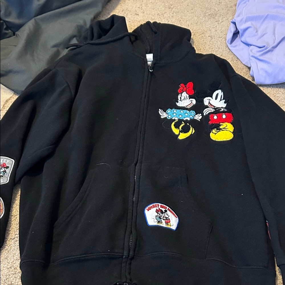 Disney Kids Black Hoodie with Mickey & Minnie Embroidery